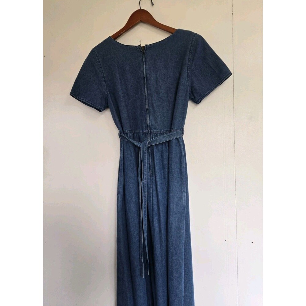 VTG Erika Dress Womens M Y2K 90s Denim Flower Blue Cottagecore Teacher Retro - Picture 5 of 7